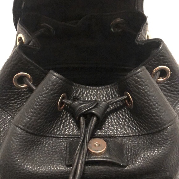 [Coach] Pebbled Black Leather Drawstring Button Flap Adjustable Backpack - Picture 6 of 11